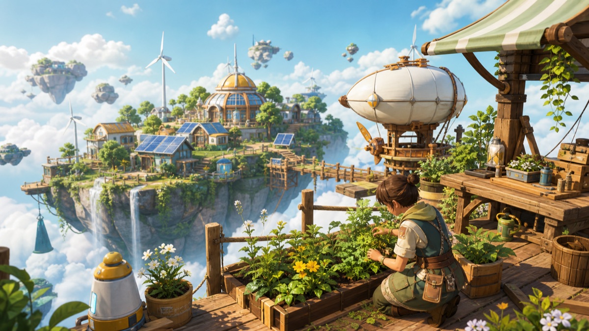 Solarpunk: เกม cozy survival สำหรับคนอยากสร้างบ้านบนเกาะลอยฟ้า